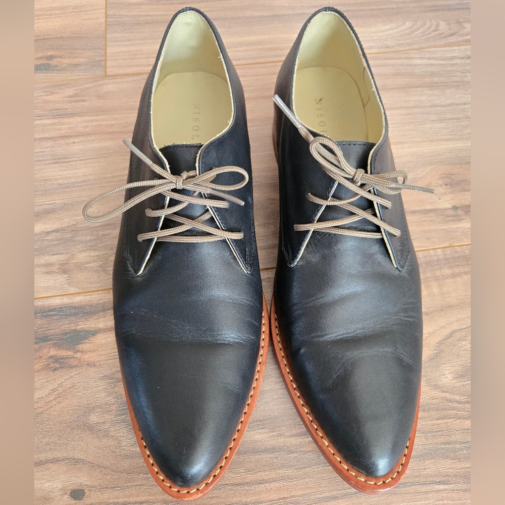 Nisolo Leather Oxfords, Black, Size 9.5 Women's